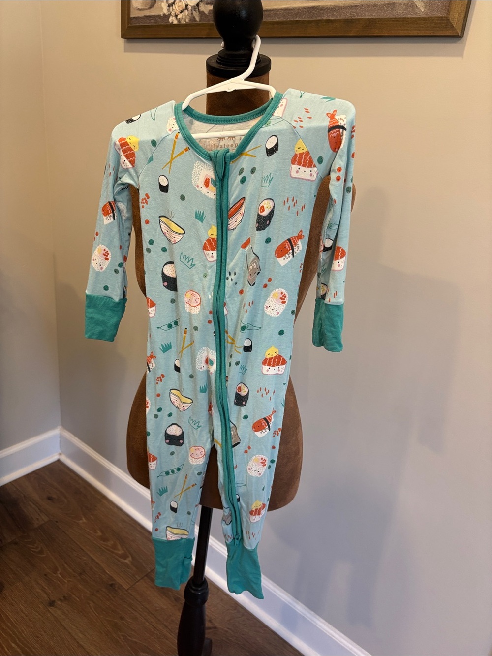 Little Sleepies Light Teal Sushi Print Footed One-Piece